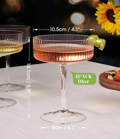 LUNA & MANTHA Martini Glasses, Martini Cocktail Glasses for Margarita, Manhattan, Cosmopolitan, Espresso, Home Bar, Evening Parties, Birthdays, Housewarming Gift,8oz-Stemless Set of 4