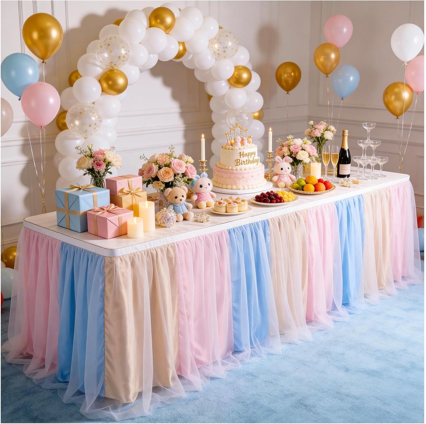 THARAHT Tulle Table Skirt 6FT 180CM Long for Rectangle Tables Round Tables Ruffle Desk Skirt for Princess Girls Birthday Party Cake Dessert Decorations Table Skirt