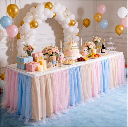 THARAHT Tulle Table Skirt 6FT 180CM Long for Rectangle Tables Round Tables Ruffle Desk Skirt for Princess Girls Birthday Party Cake Dessert Decorations Table Skirt