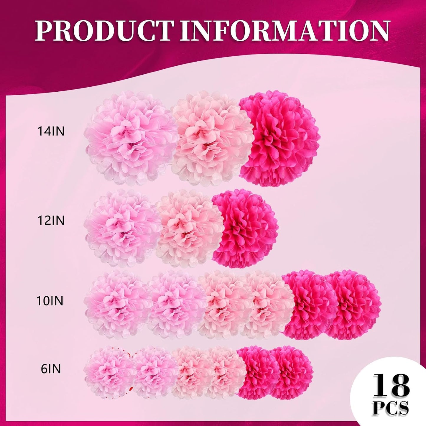 18 PCS Tissue Paper Pom Poms, Tissue Pom Poms Flowers, Sizes of 6", 10", 12", 14" Hanging Paper Flower Ball for Wedding, Birthday, Halloween, Christmas, Baby Shower Party Decor (Red Black Gold)