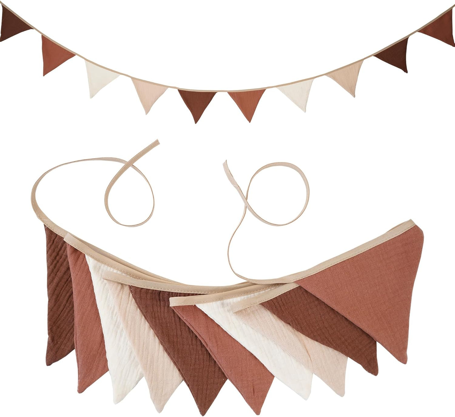 Fabric Bunting Banner, 2 Pack Handmade Neutral String Banner Each 8.5 ft 10 Flags Nursery Wall Hanging Wedding Birthday Home Baby Shower Party Decoration Bunting (Pink Candy)