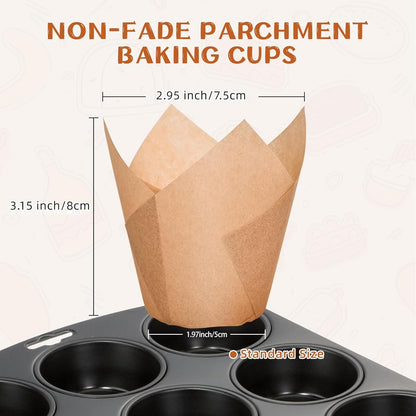 200pcs Tulip Cupcake Liners, Premium Muffin Liners Holders for Baking Cups, Greaseproof Cupcake Wrappers in Standard Size, Classic Parchment Paper Cupcakes Liner for Party, Christmas by JIRNGLA