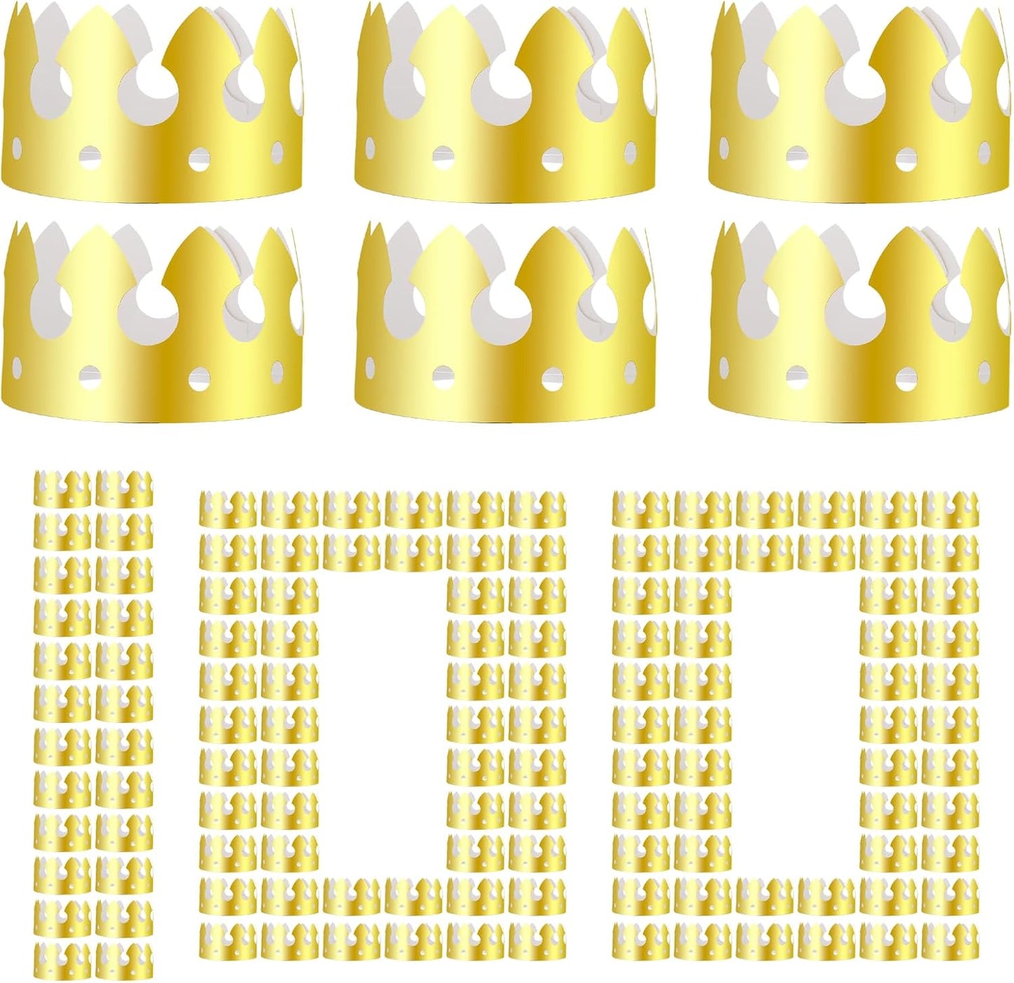 100 Pcs Paper Crowns, Birthday Gold Crown Foldable & Adjustable Paper King Crown, Crowns Bulk for Adults Birthday Party Hats for Celebration Photo Props Wedding Anniversary Supplies (Classic Style)