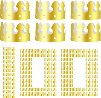 100 Pcs Paper Crowns, Birthday Gold Crown Foldable & Adjustable Paper King Crown, Crowns Bulk for Adults Birthday Party Hats for Celebration Photo Props Wedding Anniversary Supplies (Classic Style)
