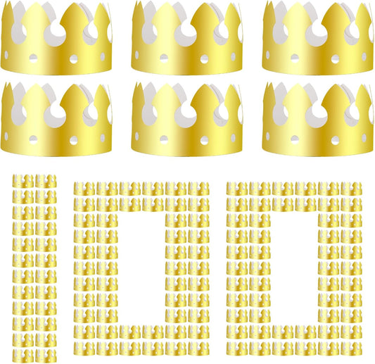 100 Pcs Paper Crowns, Birthday Gold Crown Foldable & Adjustable Paper King Crown, Crowns Bulk for Adults Birthday Party Hats for Celebration Photo Props Wedding Anniversary Supplies (Classic Style)