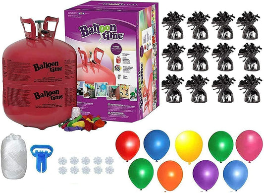 Helium Tank for Balloons At Home, 50 Balloons and White Ribbon, 12 Black Balloon Weights, Plus Balloon Tying Tool