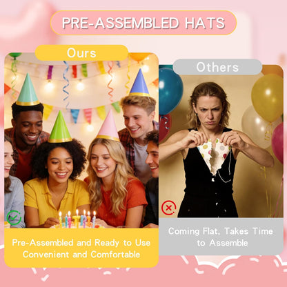 CANREVEL 24 PCS Pre-Assembled Party Hats for Adults, Party Decorations Supply Headwear Celebration for Women Men