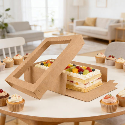 MUMULULU 4 PCS 19x14x4 Inch Cake Boxes with Cake Board White Sheet Rectangular Bakery Boxes with Window for Donuts Cookies Dessert Cupcakes Pastry Baking Pie Packaging
