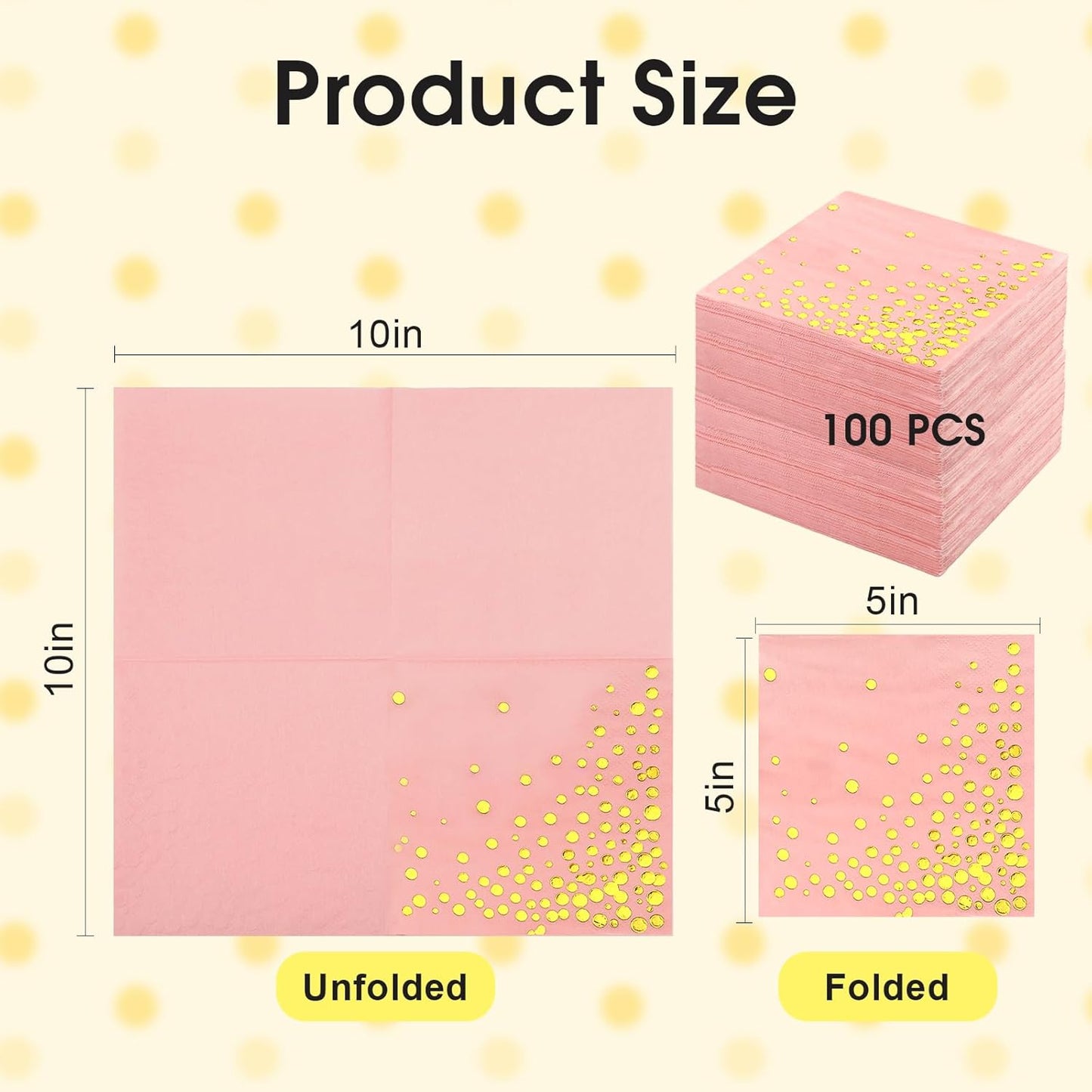 100 Pcs Gold Cocktail Napkins, 3-Ply Party Paper Napkins, 5 x 5 Inches Bar Napkin Disaposable for Weddings, Birthdays, Baby Showers, Anniversaries, and Cocktail Parties (White)