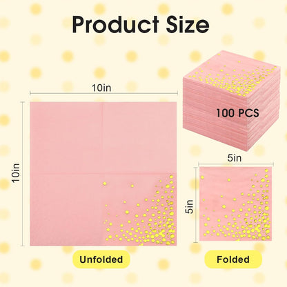 100 Pcs Gold Cocktail Napkins, 3-Ply Party Paper Napkins, 5 x 5 Inches Bar Napkin Disaposable for Weddings, Birthdays, Baby Showers, Anniversaries, and Cocktail Parties (White)
