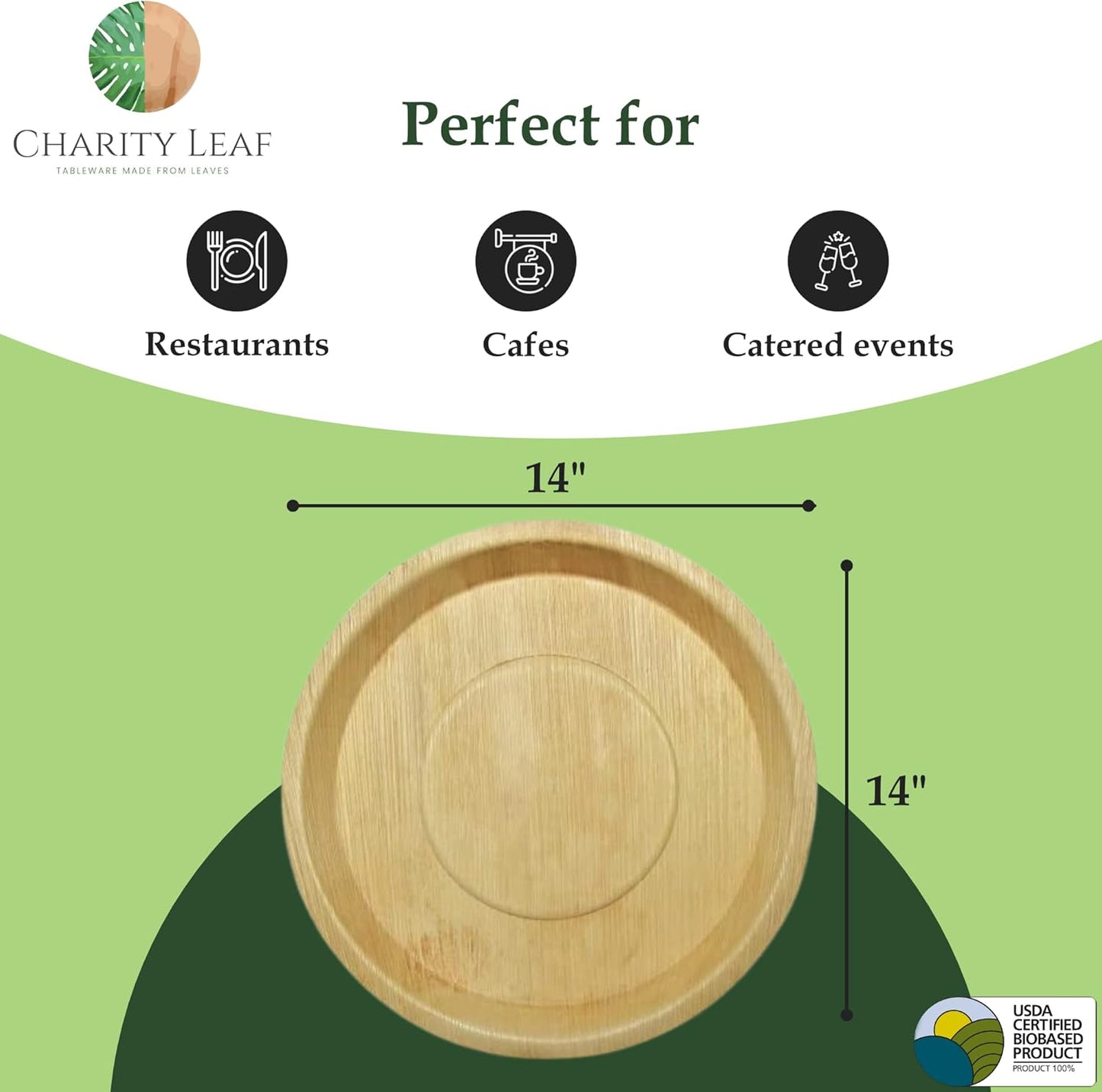 Charity Leaf Disposable Palm Leaf 13" Deep Round Trays (10 pieces) Bamboo Like Serving Platters, Disposable Boards, Eco-Friendly Dinnerware For Weddings, Catering, Events