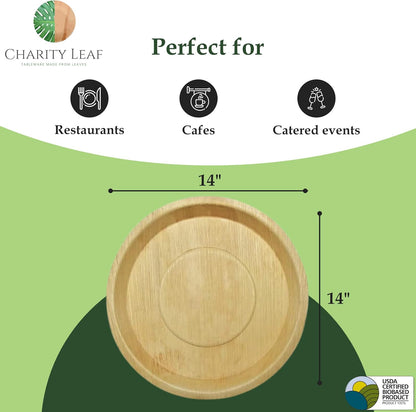Charity Leaf Disposable Palm Leaf 13" Deep Round Trays (10 pieces) Bamboo Like Serving Platters, Disposable Boards, Eco-Friendly Dinnerware For Weddings, Catering, Events