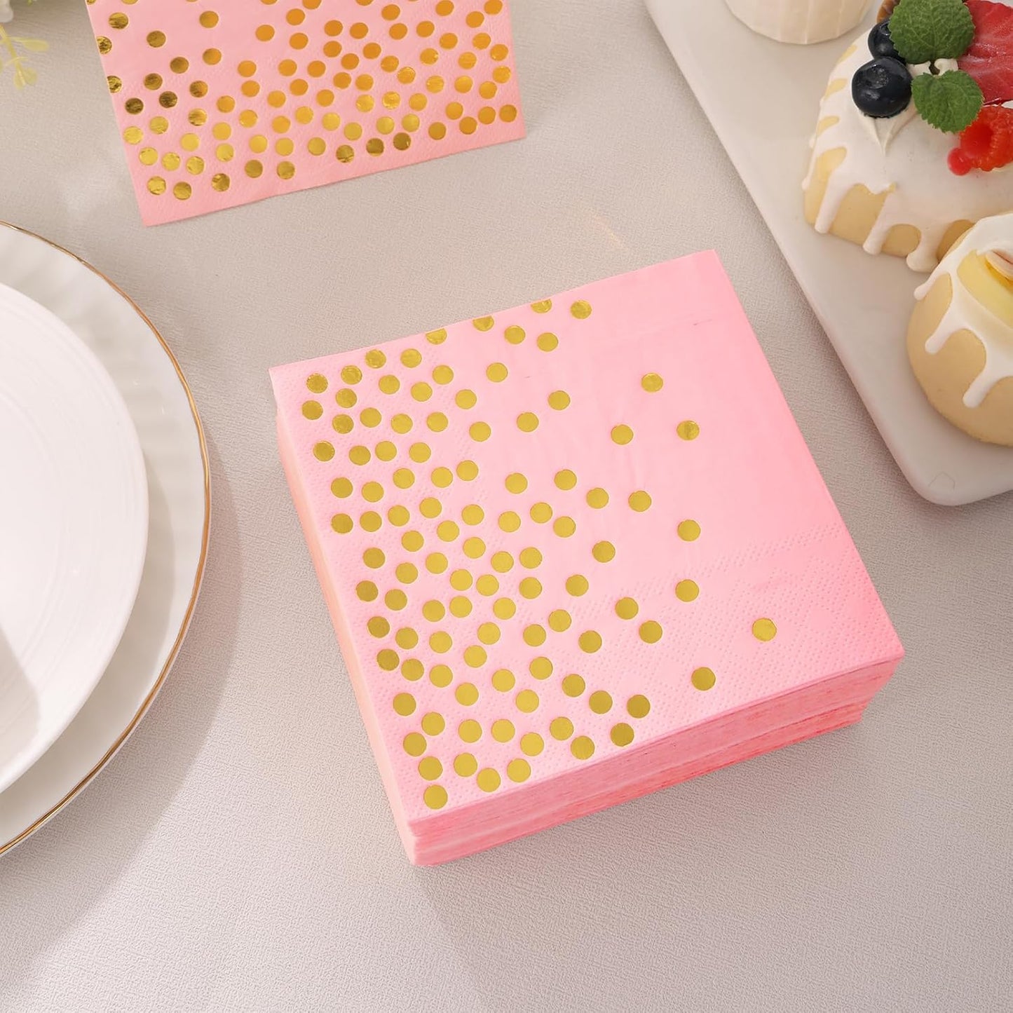 100PCS Blue Party Napkins Gold Dot Cocktail Paper Napkins Beverage Napkin for Birthday Wedding Dinner Disposable Supplies