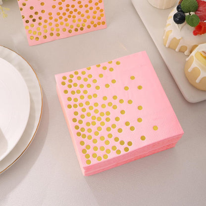 100PCS Blue Party Napkins Gold Dot Cocktail Paper Napkins Beverage Napkin for Birthday Wedding Dinner Disposable Supplies