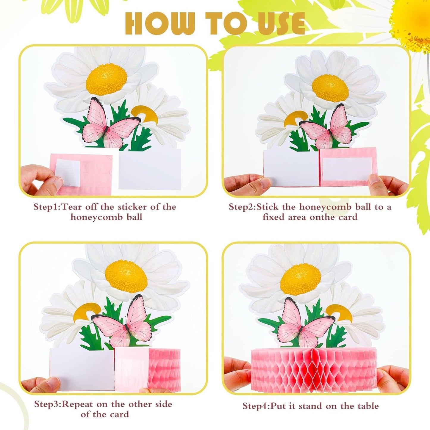 Hotop 9 Pcs Daisy Flower Birthday Party Decorations Daisy Butterfly Honeycomb Centerpieces 3D Daisy Centerpieces for Tables Pink Daisy Table Toppers Boho Groovy Party Decorations Girl Baby Shower