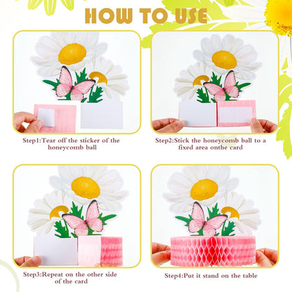 Hotop 9 Pcs Daisy Flower Birthday Party Decorations Daisy Butterfly Honeycomb Centerpieces 3D Daisy Centerpieces for Tables Pink Daisy Table Toppers Boho Groovy Party Decorations Girl Baby Shower