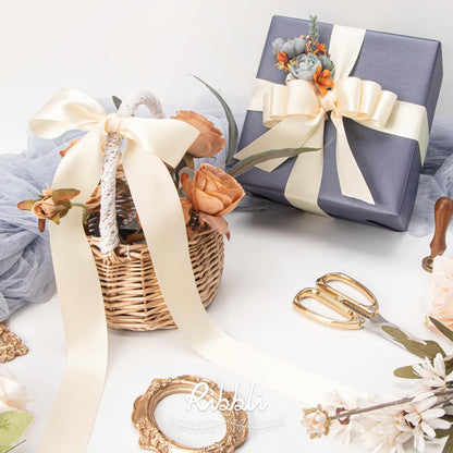 Ribbli Double Faced White Satin Ribbon,3/8” x Continuous 25 Yards,Fabric Ribbon use for Bows Bouquet,Gift Wrapping,Floral Arrangement