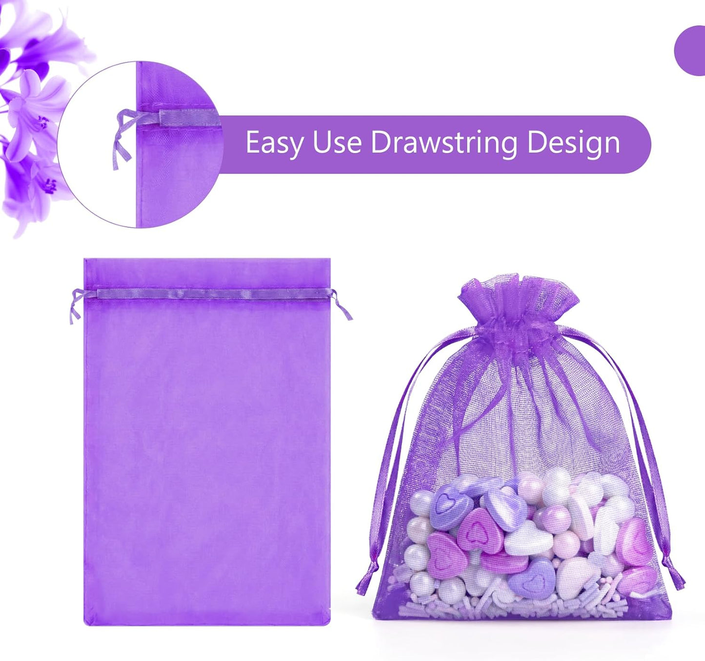 FUNFERY 100 Pcs White Organza Bags 3x4 in, Small Mesh Drawstring Gift Bags for Sachet, Jewelry, Wedding Favor, Candy Goodie Treat Bag,Easter Day