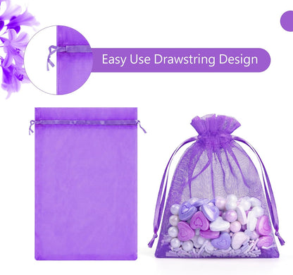 FUNFERY 100 Pcs White Organza Bags 3x4 in, Small Mesh Drawstring Gift Bags for Sachet, Jewelry, Wedding Favor, Candy Goodie Treat Bag,Easter Day
