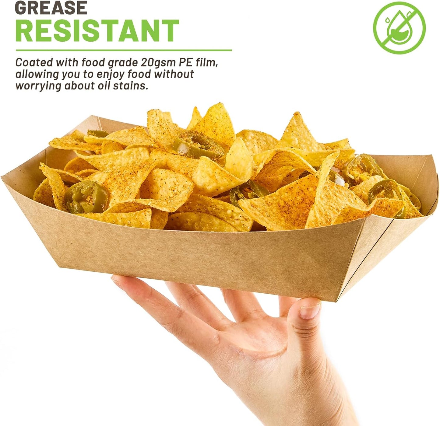 ZORRITA 3 Lb Paper Food Trays - 50 Pack Disposable Nacho Trays, Kraft Paper Food Boats Taco Holders Party Serving Baskets for Hot Dogs Snacks Tacos Fries