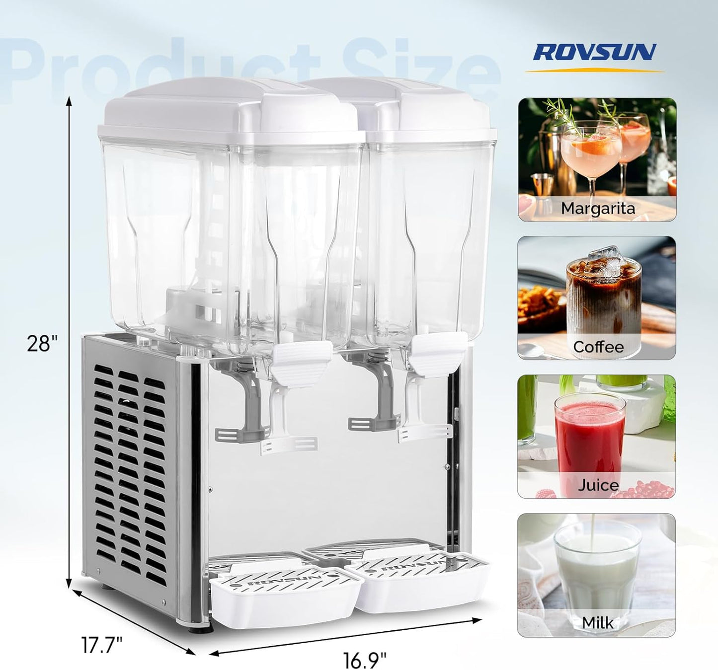 ROVSUN 9.6 Gal/36L Commercial Beverage Dispenser, 18L X 2 Tanks Cold Drink Commercial Juice Dispenser Stainless Steel with Thermostat Controller for Home Restaurant Bar Party 110V/60HZ
