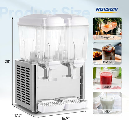 ROVSUN 9.6 Gal/36L Commercial Beverage Dispenser, 18L X 2 Tanks Cold Drink Commercial Juice Dispenser Stainless Steel with Thermostat Controller for Home Restaurant Bar Party 110V/60HZ
