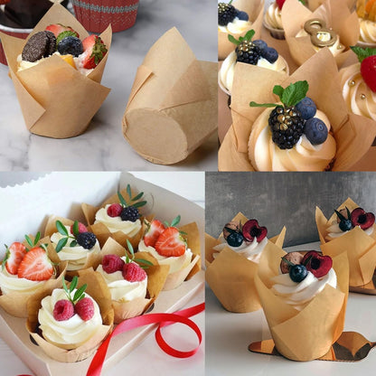 150 Pieces Tulip Cupcake Muffin Liners Paper Baking Cups Greaseproof Cupcake Wrappers for Birthday Wedding Party Baby Showers Catering Restaurants(Pink)