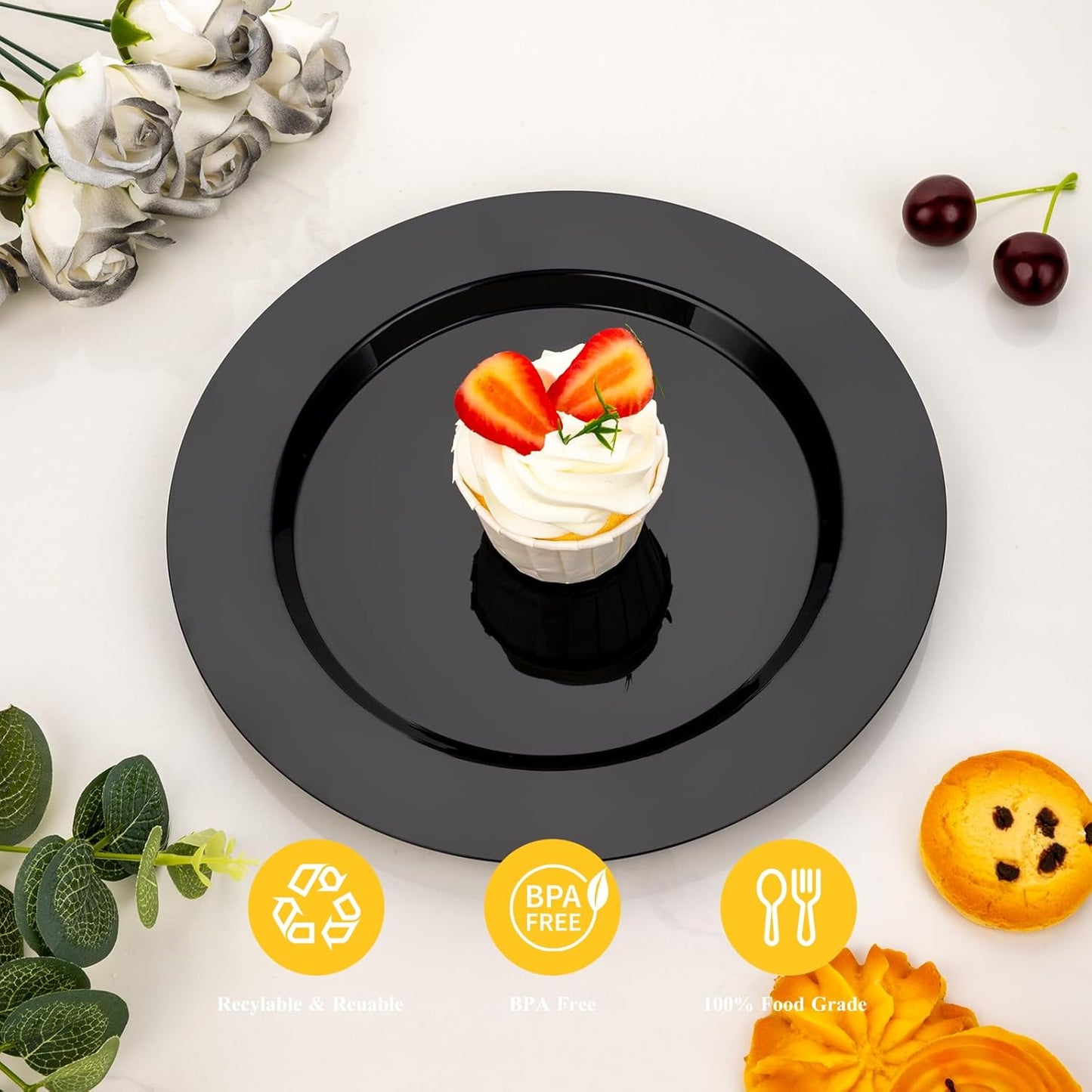 Goodluck 200PCS Gold Plastic Plates, Heavy Duty Disposable Gold Plates with 100 10.25 inch Dinner Plates and 100 7.5 inch Dessert Plates for Party, Holiday, Wedding, Thanksgiving