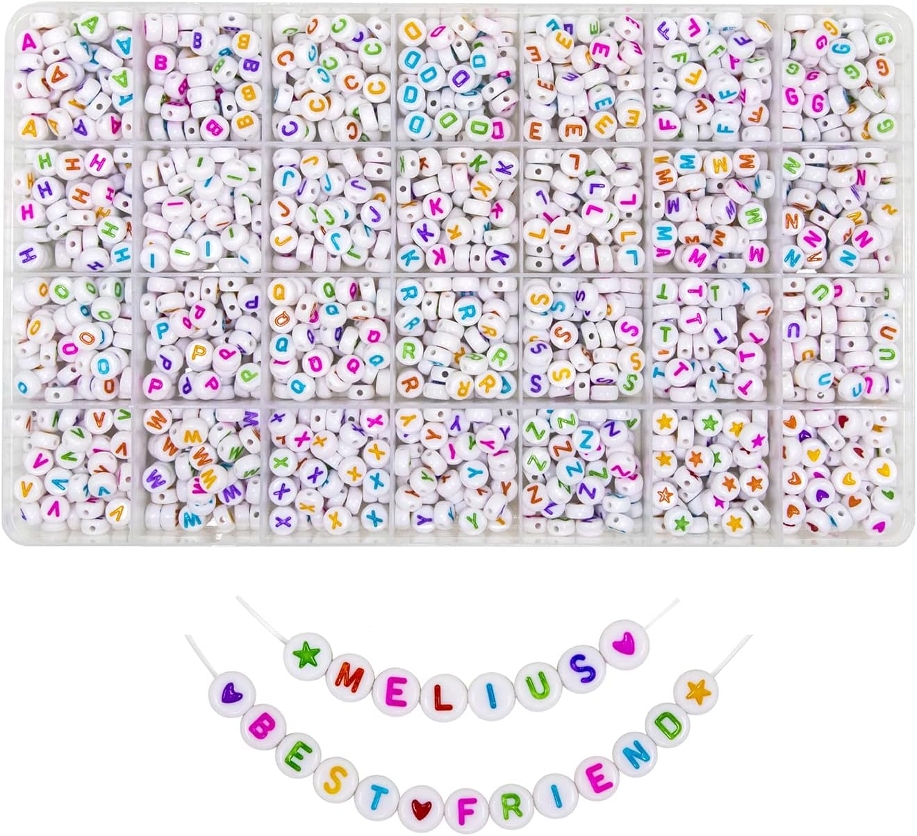 Melius 1450Pcs Acrylic Glow Letter Beads, Alphabetical Glowing in The Dark Beads in 28 Grid Box for Jewelry Making, DIY Bracelets, Necklaces, Key Chains (Glowing, 4x7mm)