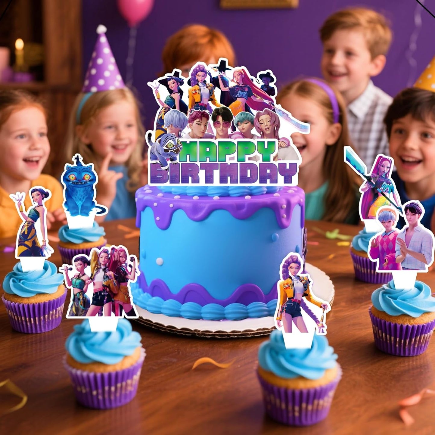 25 Pcs Korean Idol Movie Cake Decorations, Cartoon Movie Cake and Cupcake Toppers Set, Cartoon Animation Theme for Kids Birthday Celebrations