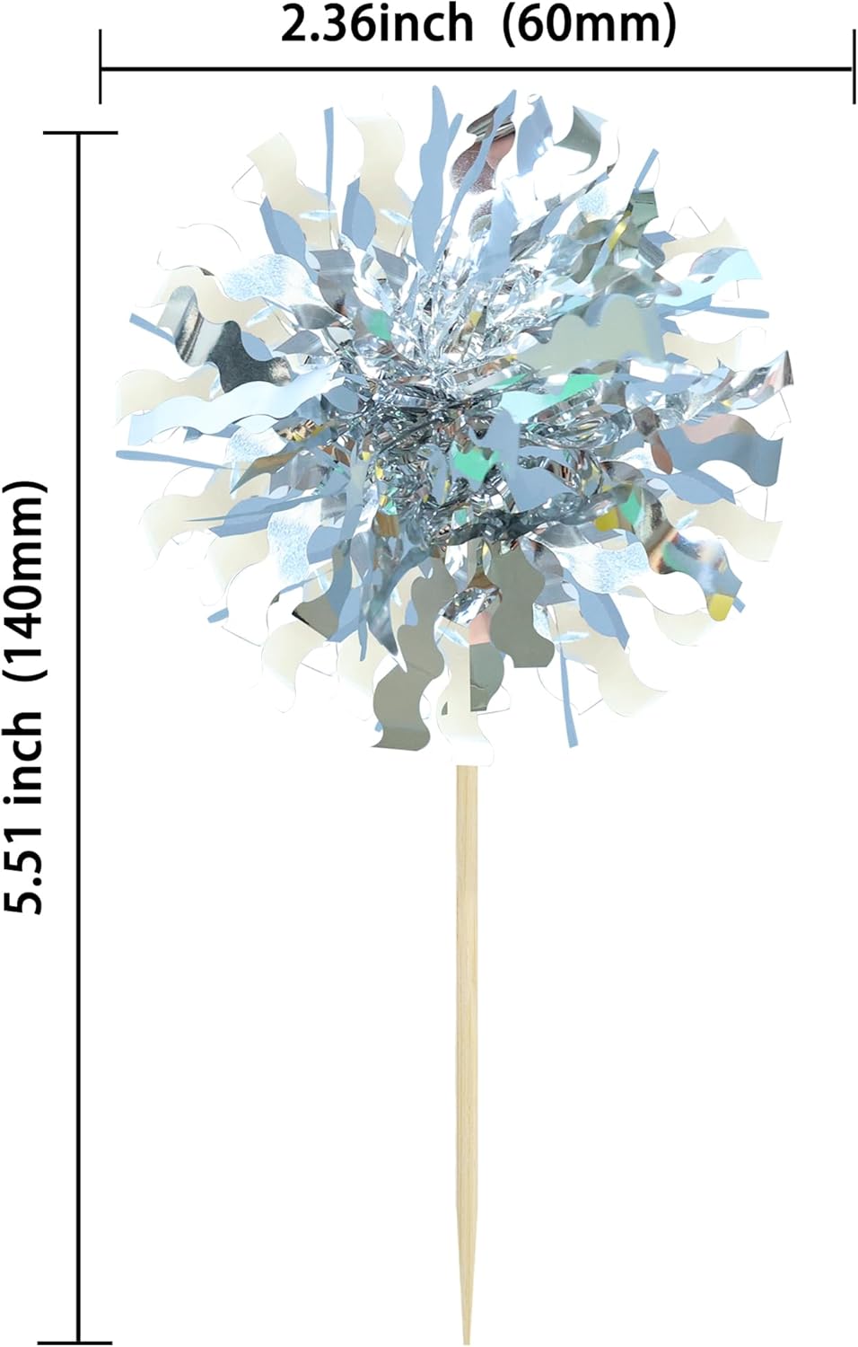Ephlyn 30Pcs Foil Firework Cupcake Toppers Sparkle Tinsel Cupcake Picks Drink Stirrers Cocktail Food Fruit Toothpicks for Baby Shower Graduation Party Supplies White