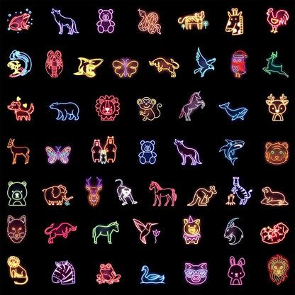 100pcs Neon Animal Waterproof Vinyl Stickers - Cute Animal Decor & Party Favors for Goodie Bag, Water Bottle, Classroom Prizes