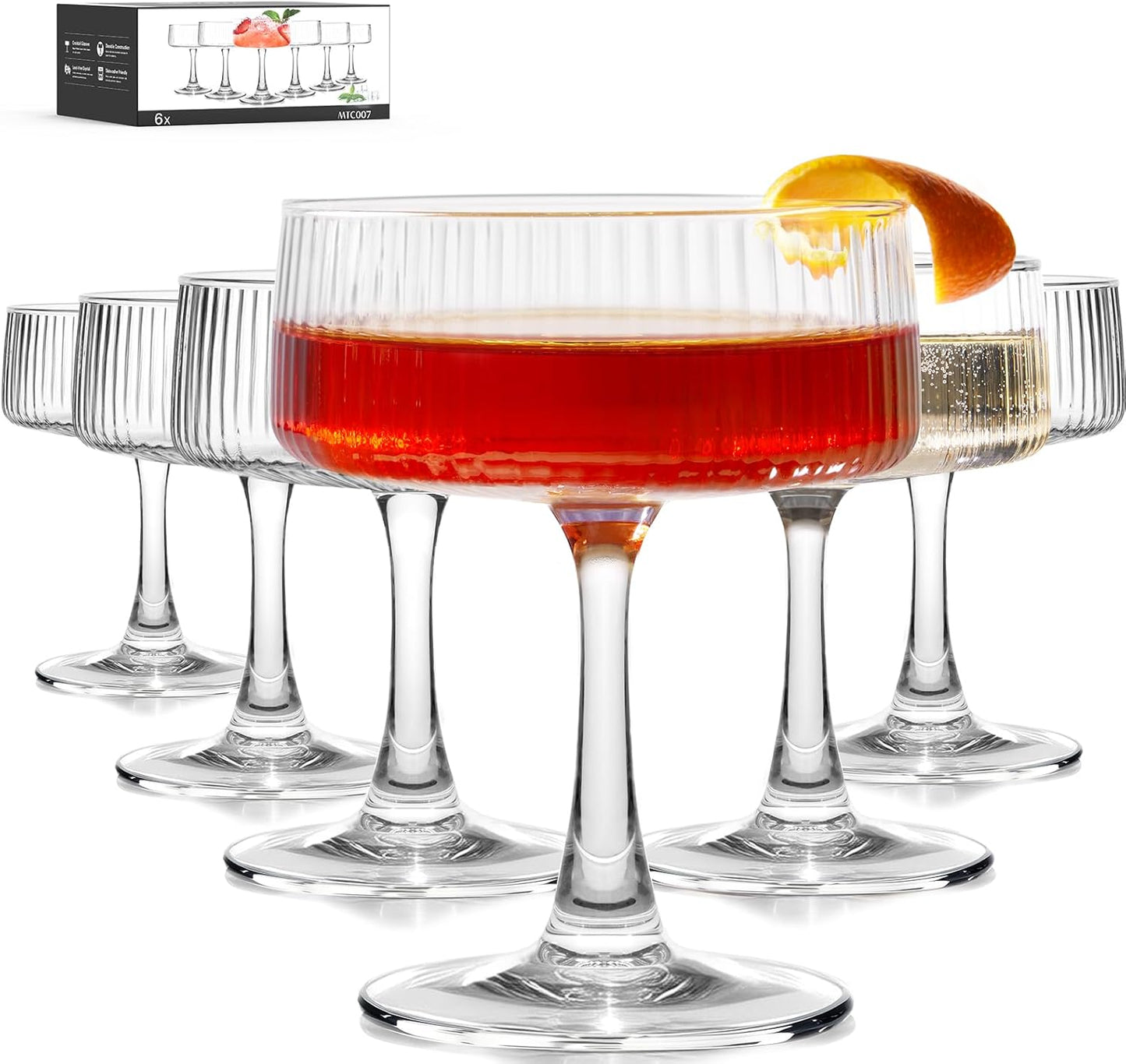 LUNA & MANTHA Martini Glasses, Martini Cocktail Glasses for Margarita, Manhattan, Cosmopolitan, Espresso, Home Bar, Evening Parties, Birthdays, Housewarming Gift,8oz-Stemless Set of 4