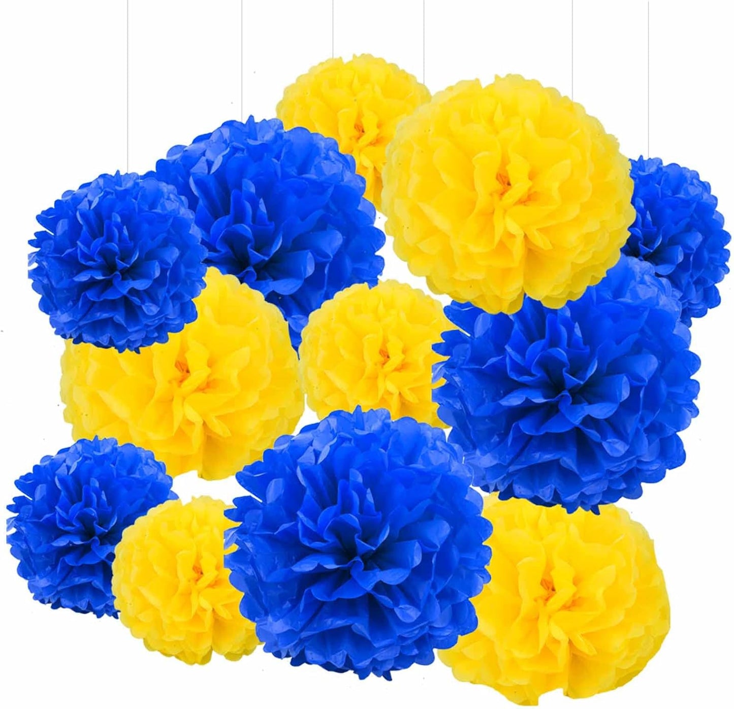 Purple & Gold Tissue Paper Pom-Poms - Hanging Paper Pompoms Flower Ball Wedding, Birthday Party Decoration (6pcs 12in & 10in)