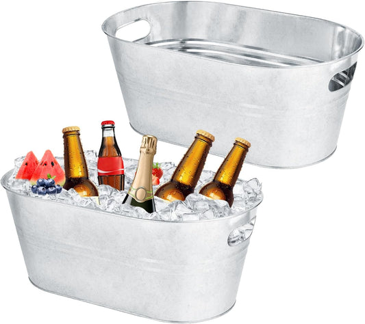 OBTANIM 4 Pack 4 Gallon Galvanized Ice Buckets Metal Champagne Drink Cooler Storage Ice Tub with Carry Handles for Beer Cocktails Wine Beverage Home Parties Bar Cooling Supplies