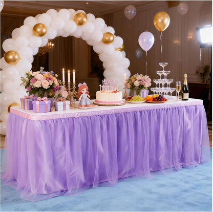 THARAHT Tulle Table Skirt 6FT 180CM Long for Rectangle Tables Round Tables Ruffle Desk Skirt for Princess Girls Birthday Party Cake Dessert Decorations Table Skirt