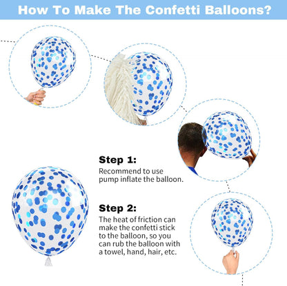 60 Pcs Blue and Silver Balloons, Navy Royal Blue Silver Party Balloons with Metallic Confetti Helium Latex Balloons for Birthday Baby Showers Fathers Day 2025 Graduation Decoration