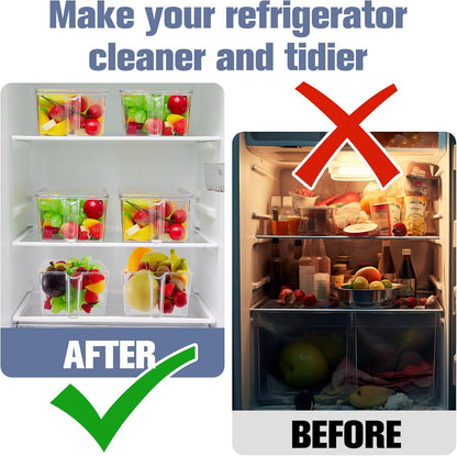 Havawish 4 Pcs Ice Storage Bin for Freezer with Lid and Flexible Scoop Set Plastic Ice Container with Lid Handle for Home Office Fridge Storage (12.4 x 8.07 x 3.94 Inches,Clear)