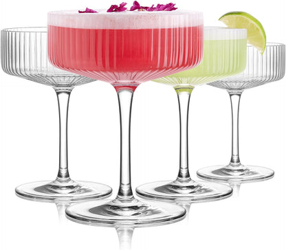 LUNA & MANTHA Martini Glasses, Martini Cocktail Glasses for Margarita, Manhattan, Cosmopolitan, Espresso, Home Bar, Evening Parties, Birthdays, Housewarming Gift,8oz-Stemless Set of 4