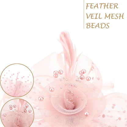 DRESHOW Fascinators Hat Flower Mesh Ribbons Feathers on a Headband and a Clip Tea Party Headwear for Girls and Women - Colors B