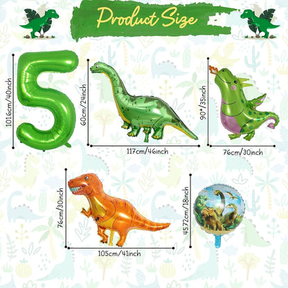 Dinosaur 5th Birthday Decorations, Dinosaur Birthday Party Decorations with Giant Inflatable Dinosaur Balloons 40 Inch Helium Foil Mylar Number 5 Balloons for Dinosaur Theme Birthday Party Decorations