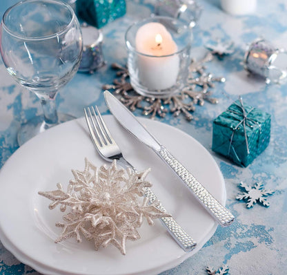 Supernal 360pcs Silver Plastic Cutlery,Elegant Plastic Silverware,Silver Hammed Silverware,Disposable Flatware,Include 120 Forks,120 Knvies,120 Spoons,Perfect for Birthday,Party,Wedding