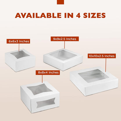 Fit Meal Prep 25 Pack Cake Boxes with Window 8 x 8 x 4 Inches Auto Pop-Up White Bakery Containers for Dessert, Cookies and Pastries, Treat Boxes Gift Packaging Boxes for Valentine's Day, Christmas