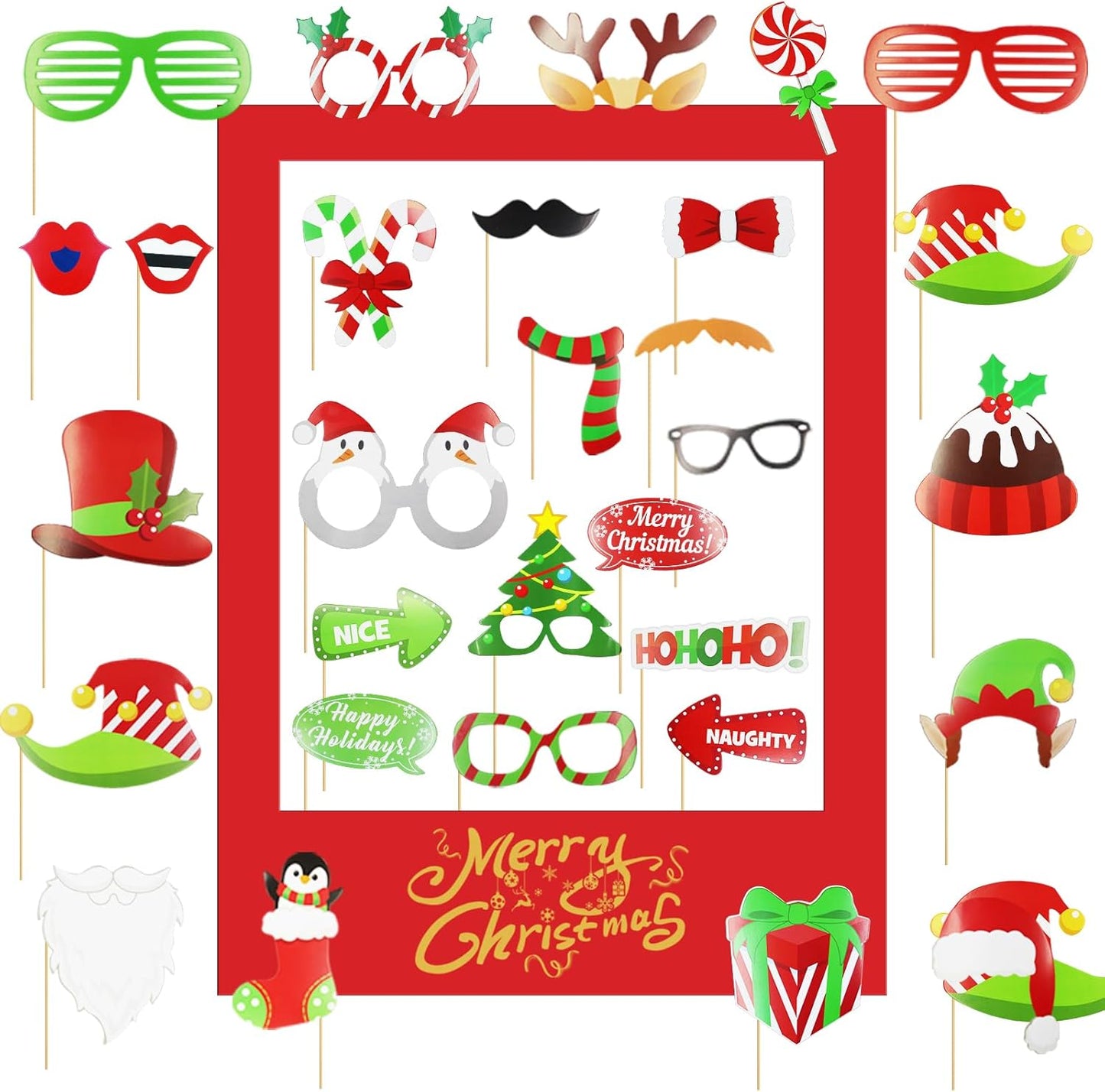 32Pcs Movie Night Photo Booth Props with 23X31Inch Plastic Picture Frame Selfie Props DIY Pictures Frame with Cutouts Stickers for Birthday Party Supplies