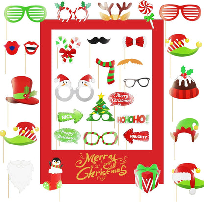 32Pcs Movie Night Photo Booth Props with 23X31Inch Plastic Picture Frame Selfie Props DIY Pictures Frame with Cutouts Stickers for Birthday Party Supplies