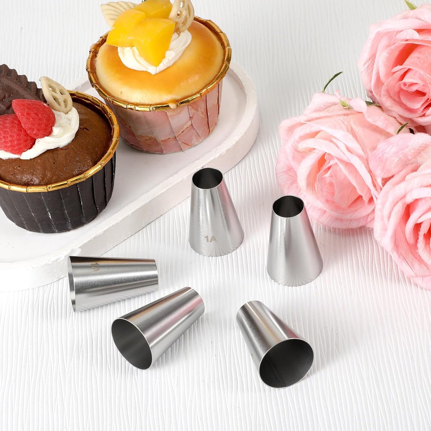 5 Pcs 1A Macaron Piping Tip Piping Tip Set Large 1A Round Pipings Tips Professional Cake Decorating Stainless Steel Icing Tips for Cake Decorating, Macarons, Cupcakes, Cakes, Cookies (1/2 inch)