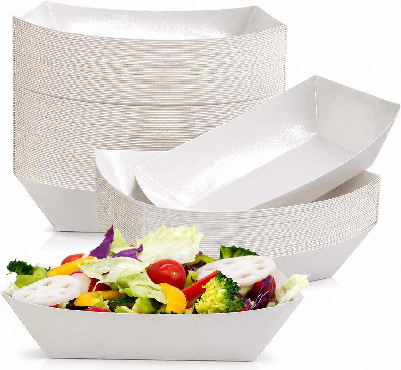 Oomcu 100 Pack 3 lb Heavy Duty Paper Food Trays - Disposable Kraft Brown Paper Boats for Party Snacks, Nachos, Hot Dogs, Tacos & BBQ