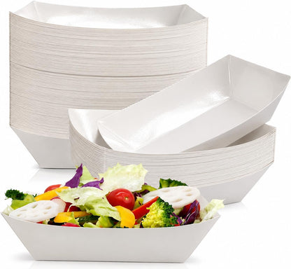 Oomcu 100 Pack 3 lb Heavy Duty Paper Food Trays - Disposable Kraft Brown Paper Boats for Party Snacks, Nachos, Hot Dogs, Tacos & BBQ
