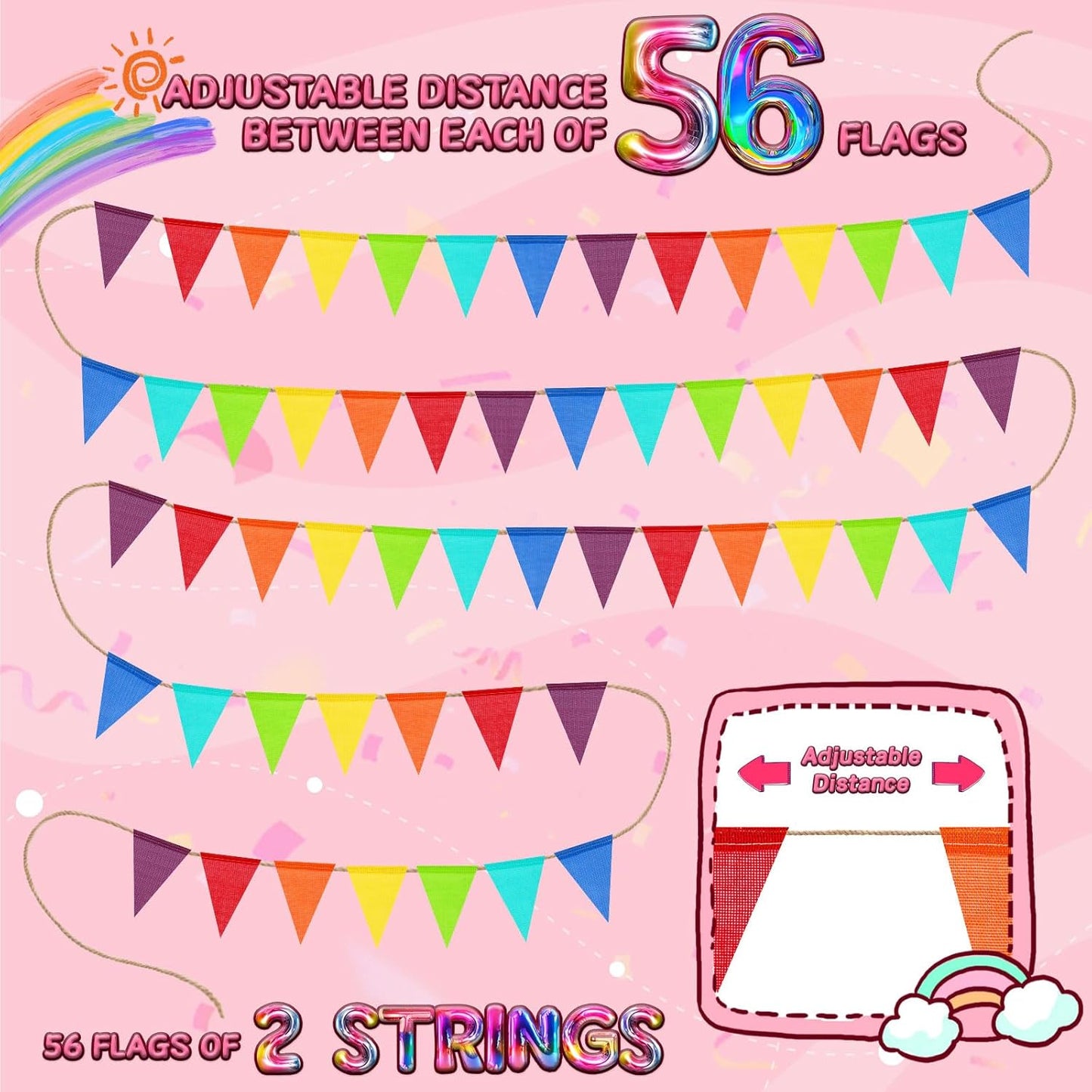 120 Flags/72ft Pennant Banner Flags Garland, Triangle Banner Pennant Flags on a String, Pastel Burlap Pennant Banner Garland Bunting Banner for Outdoor Birthday Party Decorations Pastel