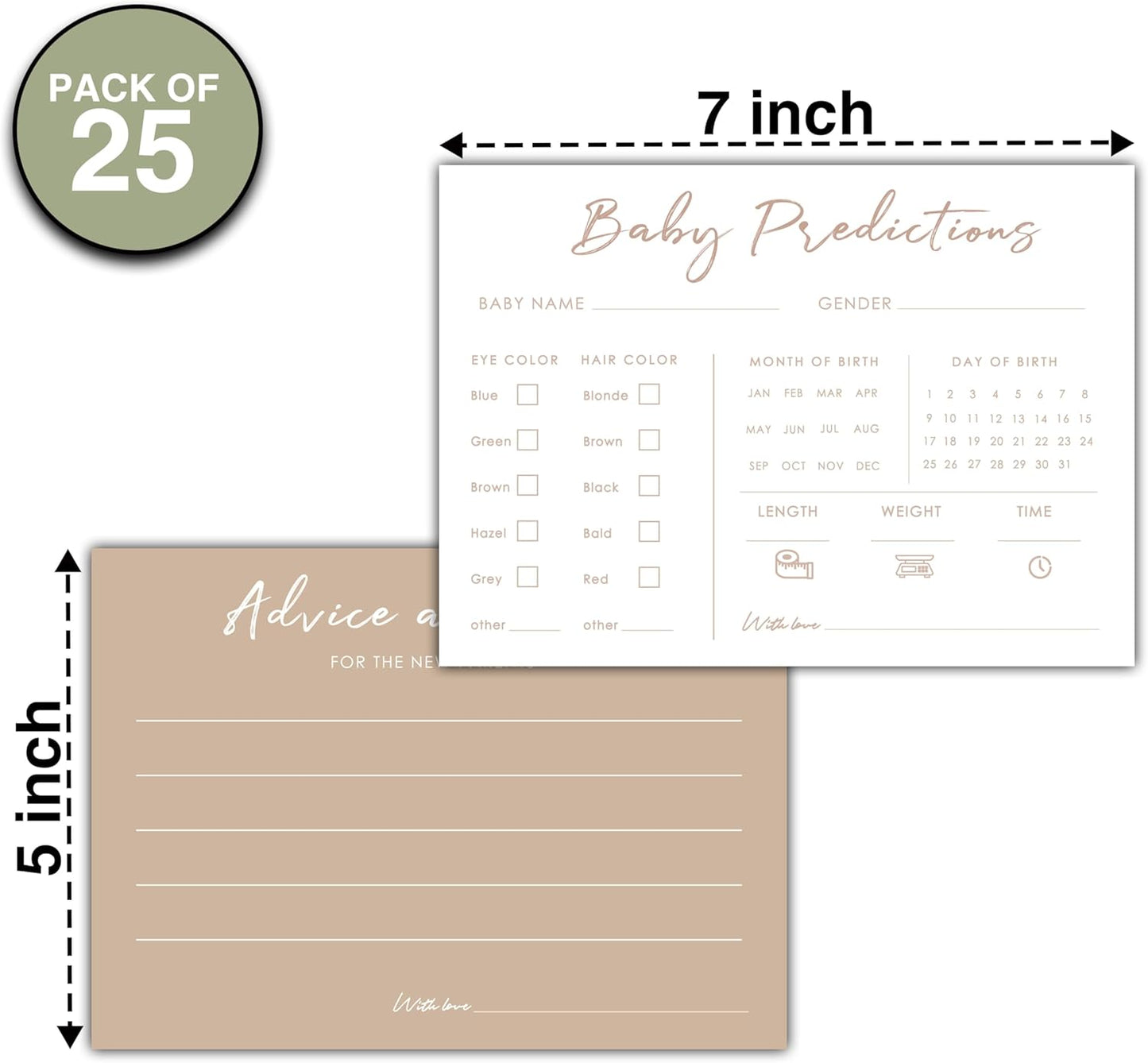 Baby Predictions and Advice Cards, 5" x 7" Pink Baby Shower Predictions Cards, Daily Party Games & Activities Favors for Newparents - G08